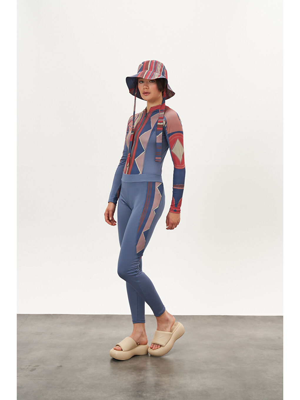 Karışık Yüzücü Mayo Tayt Etek 3lü Etnik Mayo Mavi-2