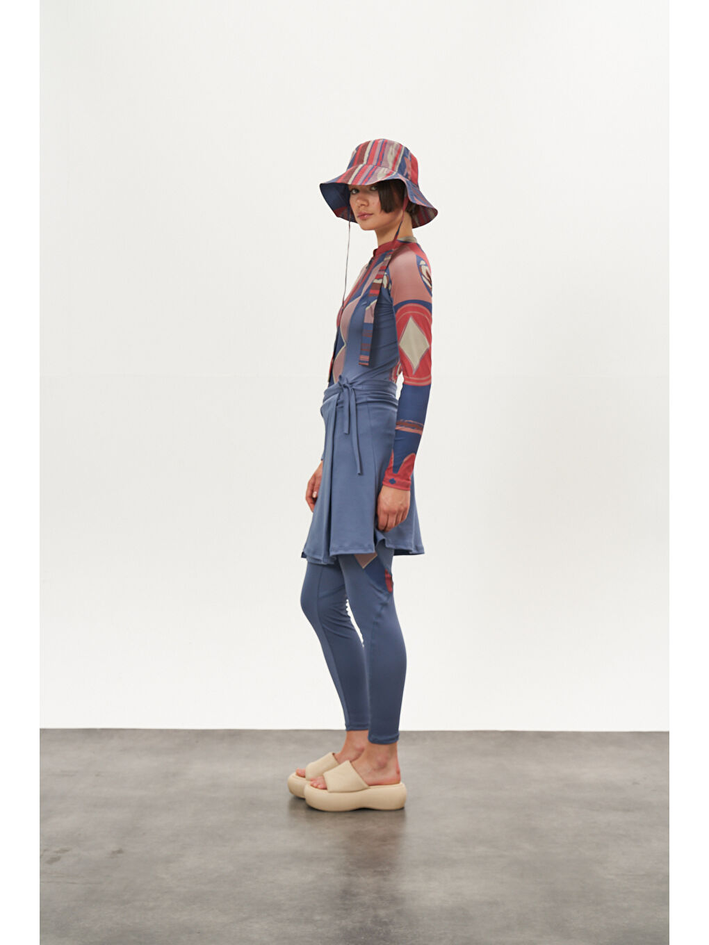 Karışık Yüzücü Mayo Tayt Etek 3lü Etnik Mayo Mavi-3