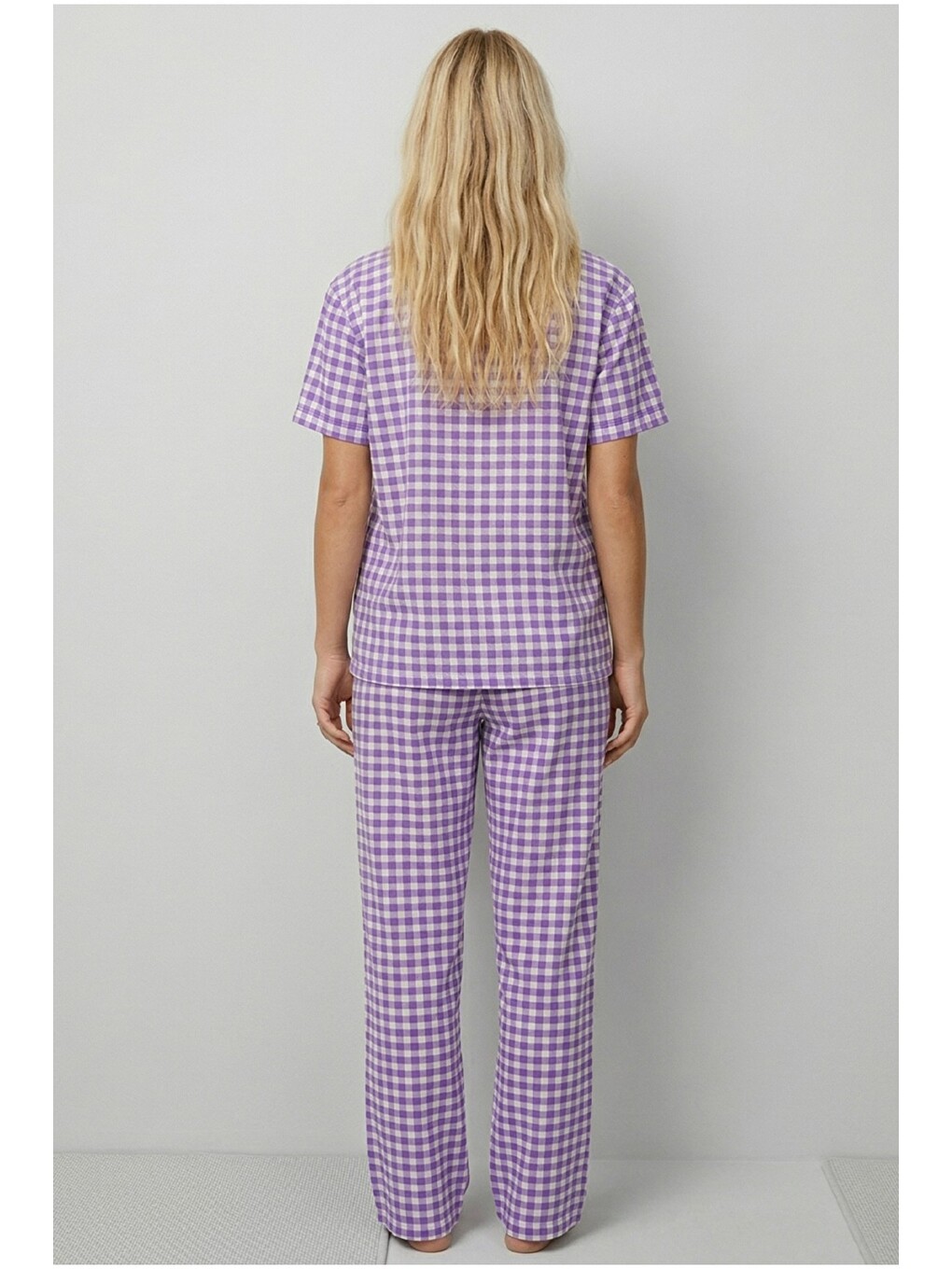 Karışık Düğmeli Biyeli İnce Soft Örme Pijama Takımı 8001-2
