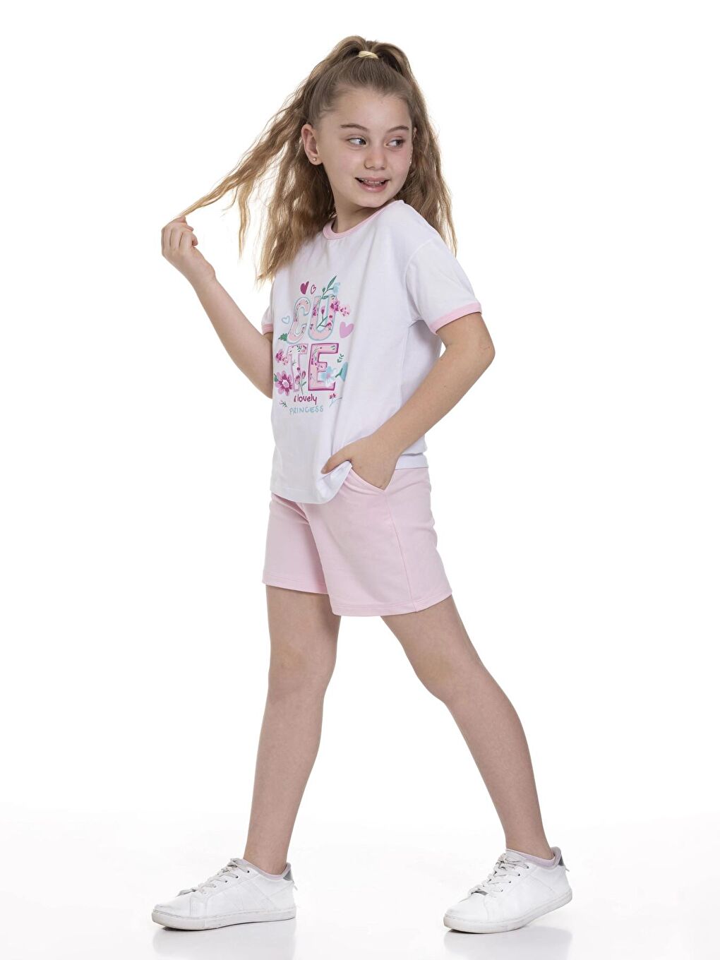 Pembe Cute Baskılı Şortlu Takım 63606-2