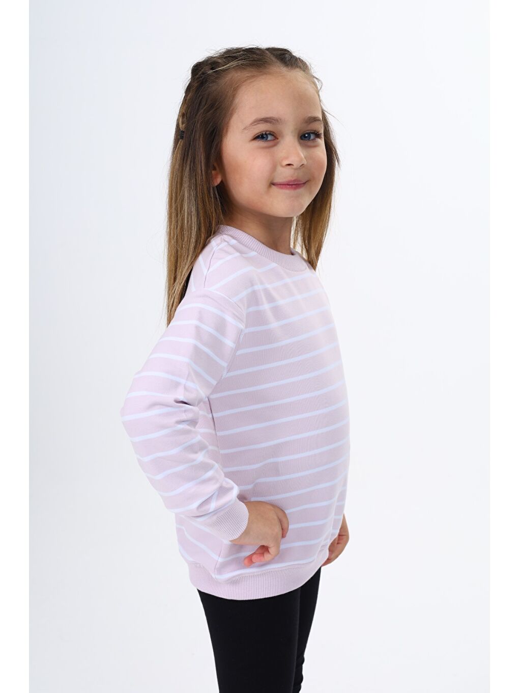 Lila Kız Çocuk Çizgili Sweatshirt-2