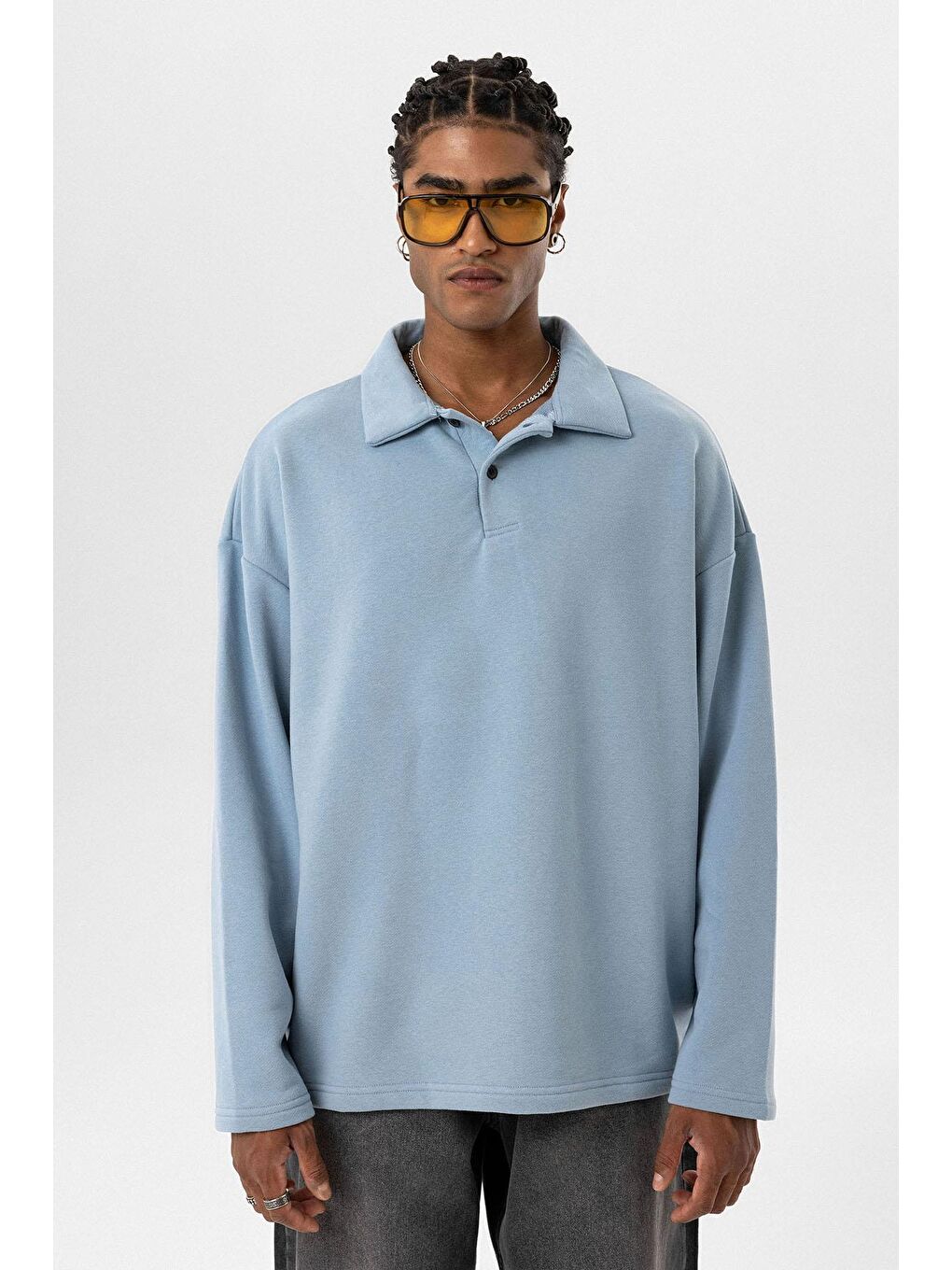 Mavi Basıc Polo Yaka Sweatshirt Aqua Marıne-3