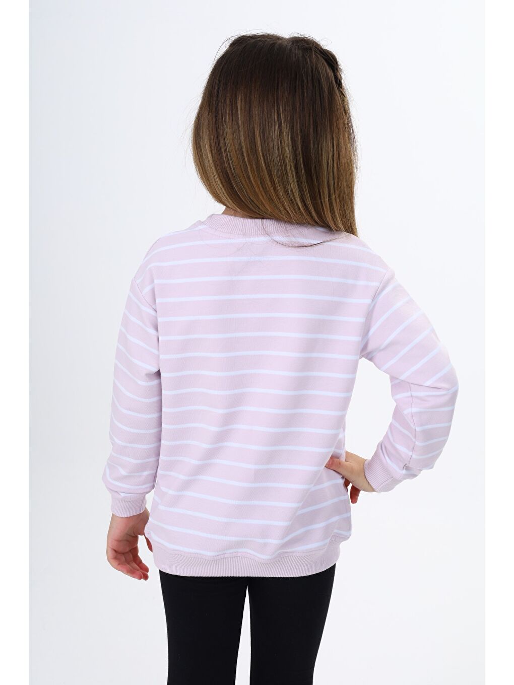 Lila Kız Çocuk Çizgili Sweatshirt-3