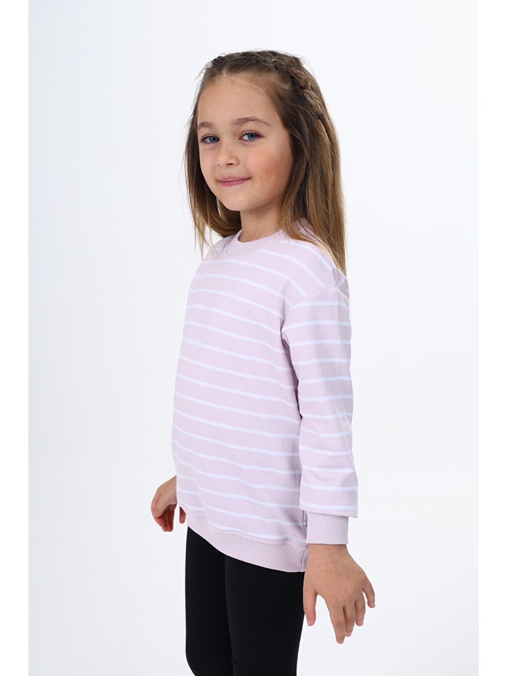 Lila Kız Çocuk Çizgili Sweatshirt-4