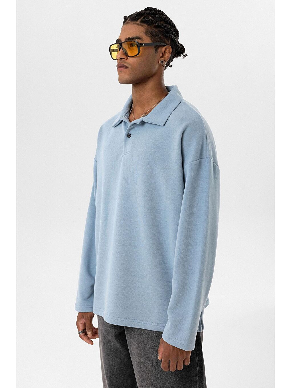 Mavi Basıc Polo Yaka Sweatshirt Aqua Marıne-5