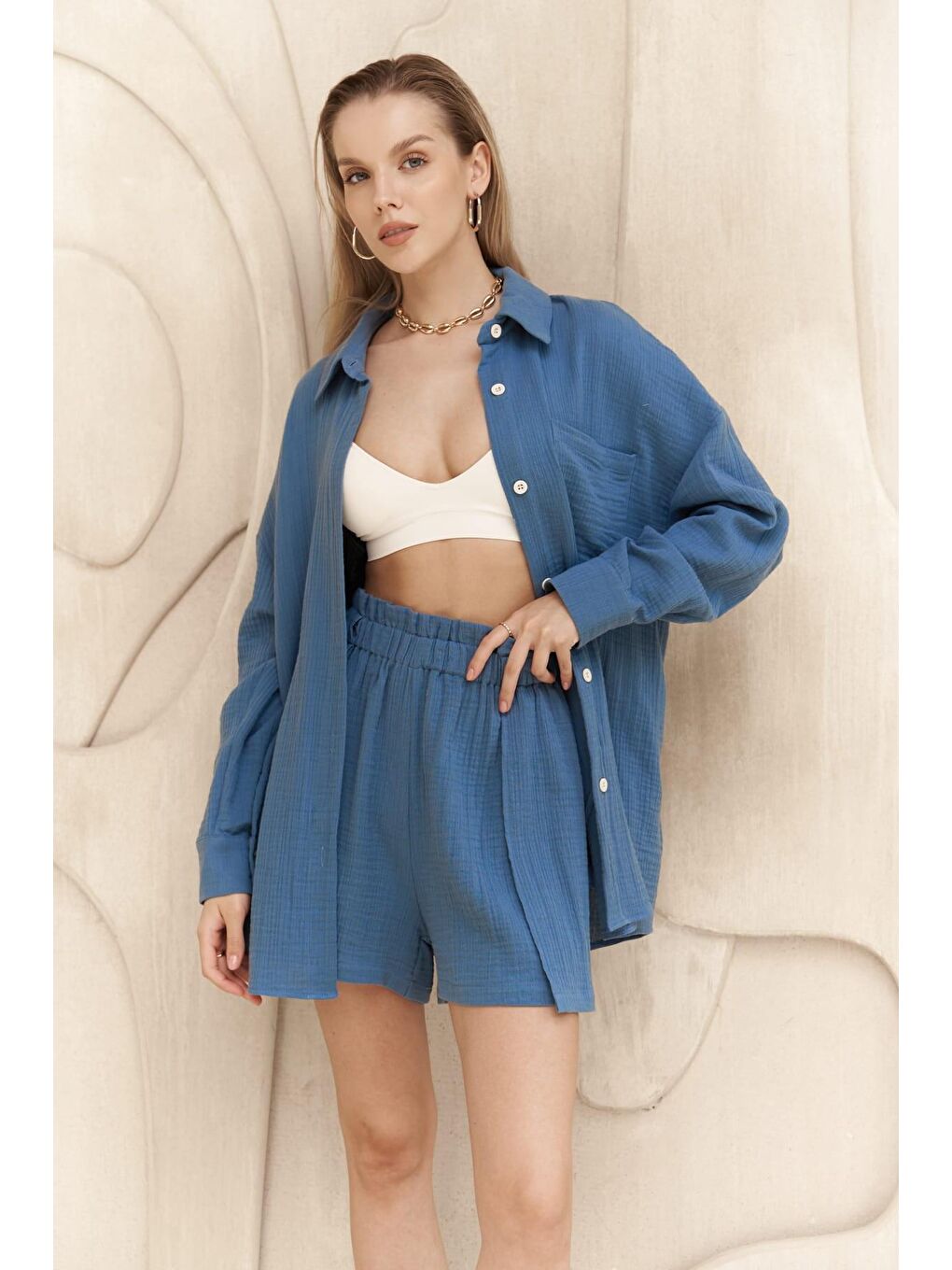 Mavi Cosmos İndigo Müslin Şort Takım