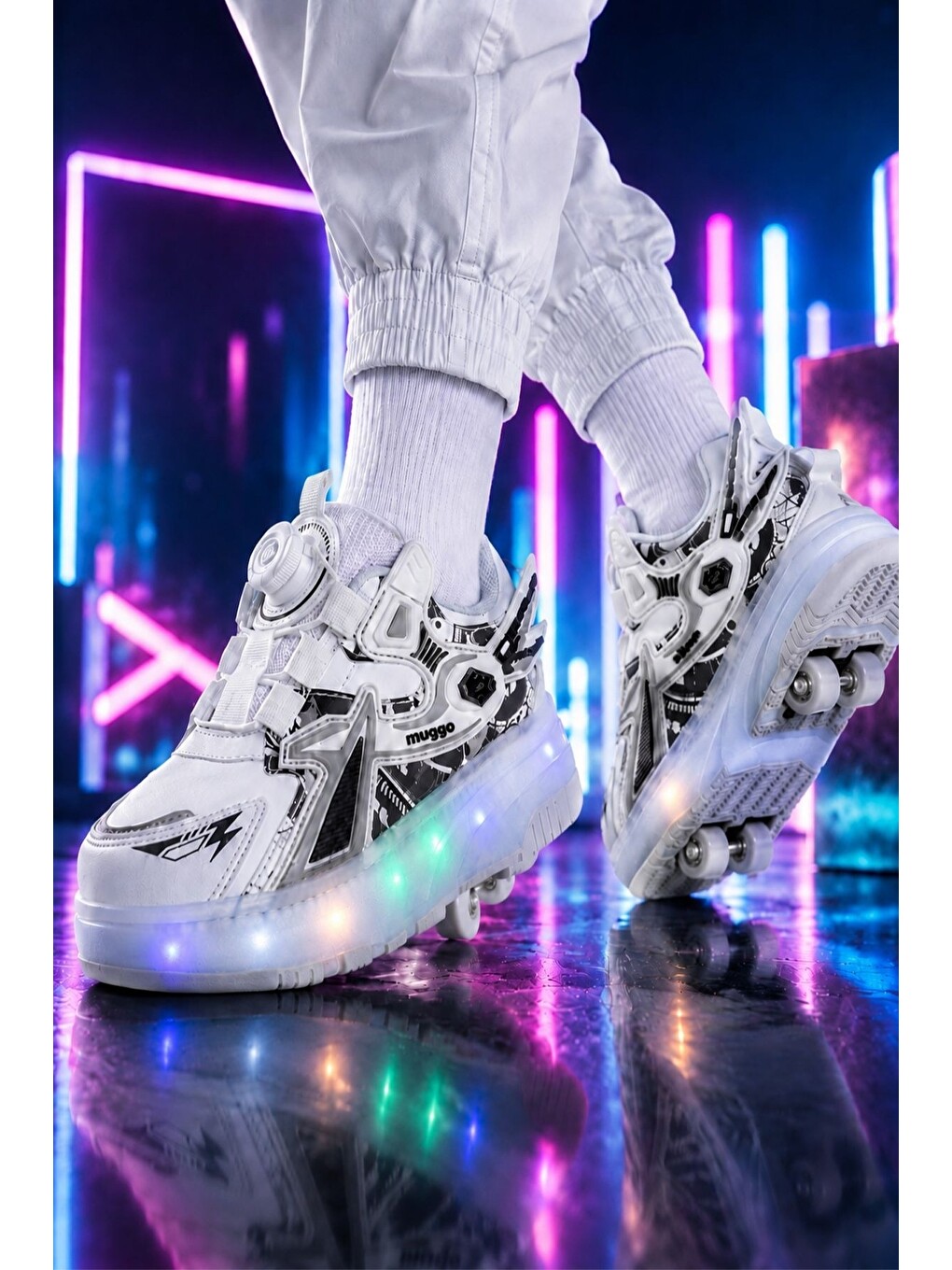 Beyaz PATO Çocuk Işıklı Patenli Tekerlekli Sneaker Spor Ayakkabı-3