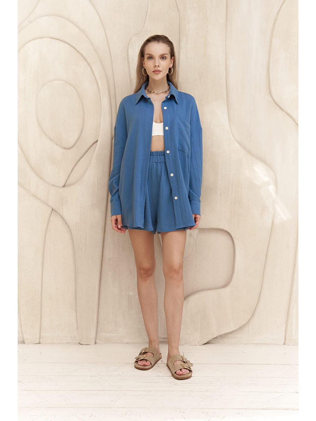 Mavi Cosmos İndigo Müslin Şort Takım-1