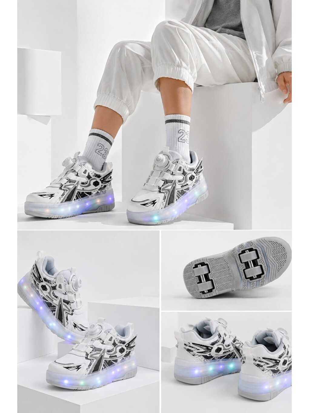 Beyaz PATO Çocuk Işıklı Patenli Tekerlekli Sneaker Spor Ayakkabı-6