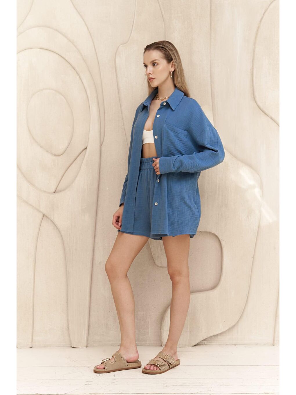 Mavi Cosmos İndigo Müslin Şort Takım-2