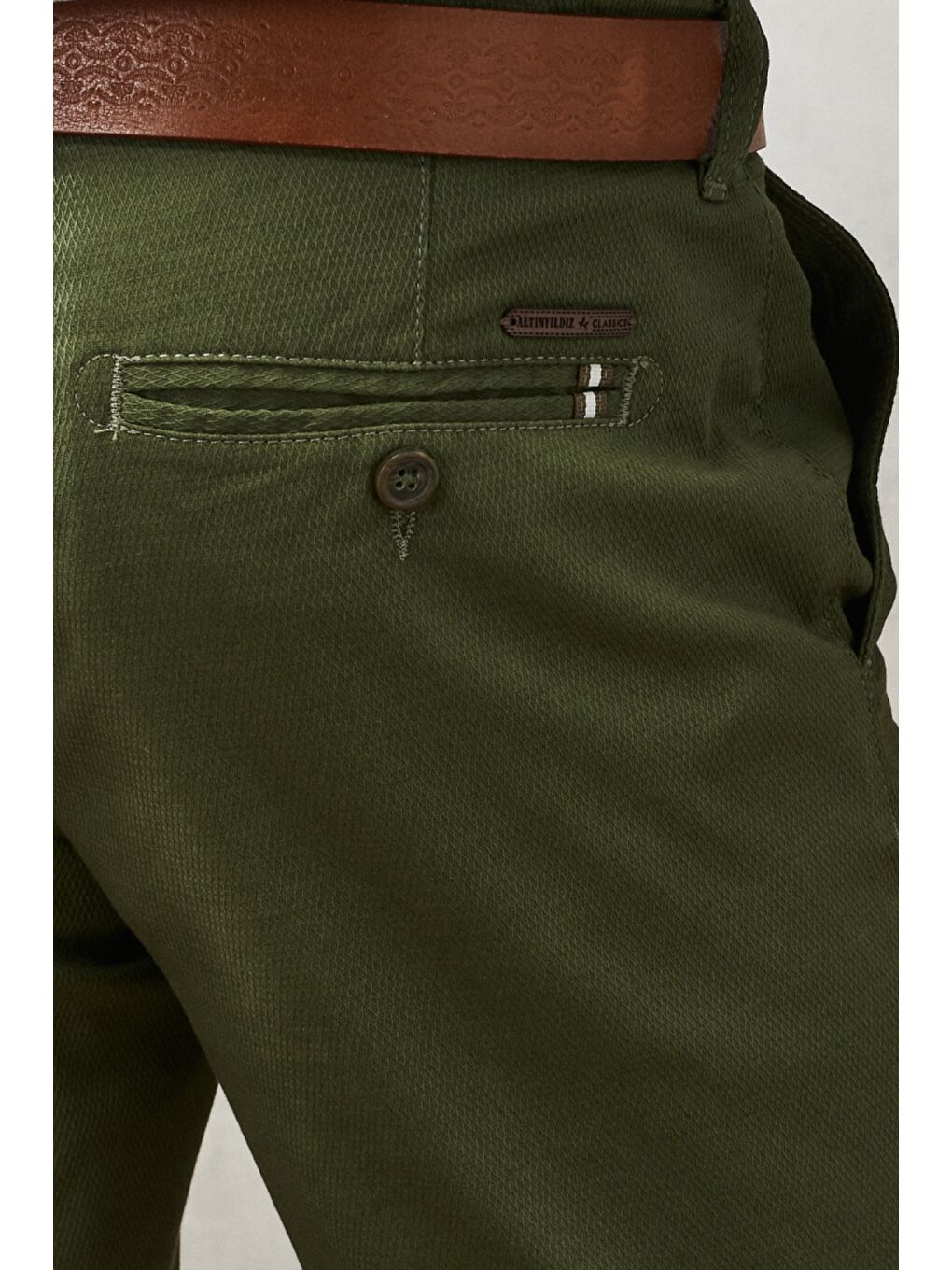 Erkek Haki Slim Fit Dar Kesim Yan Cepli Esnek Armürlü Chino Pantolon-5