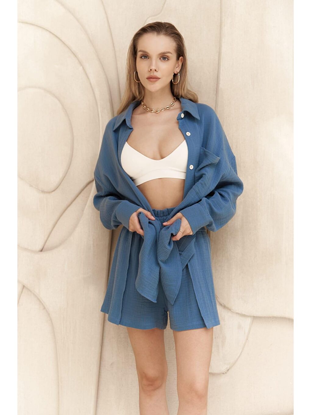 Mavi Cosmos İndigo Müslin Şort Takım-4