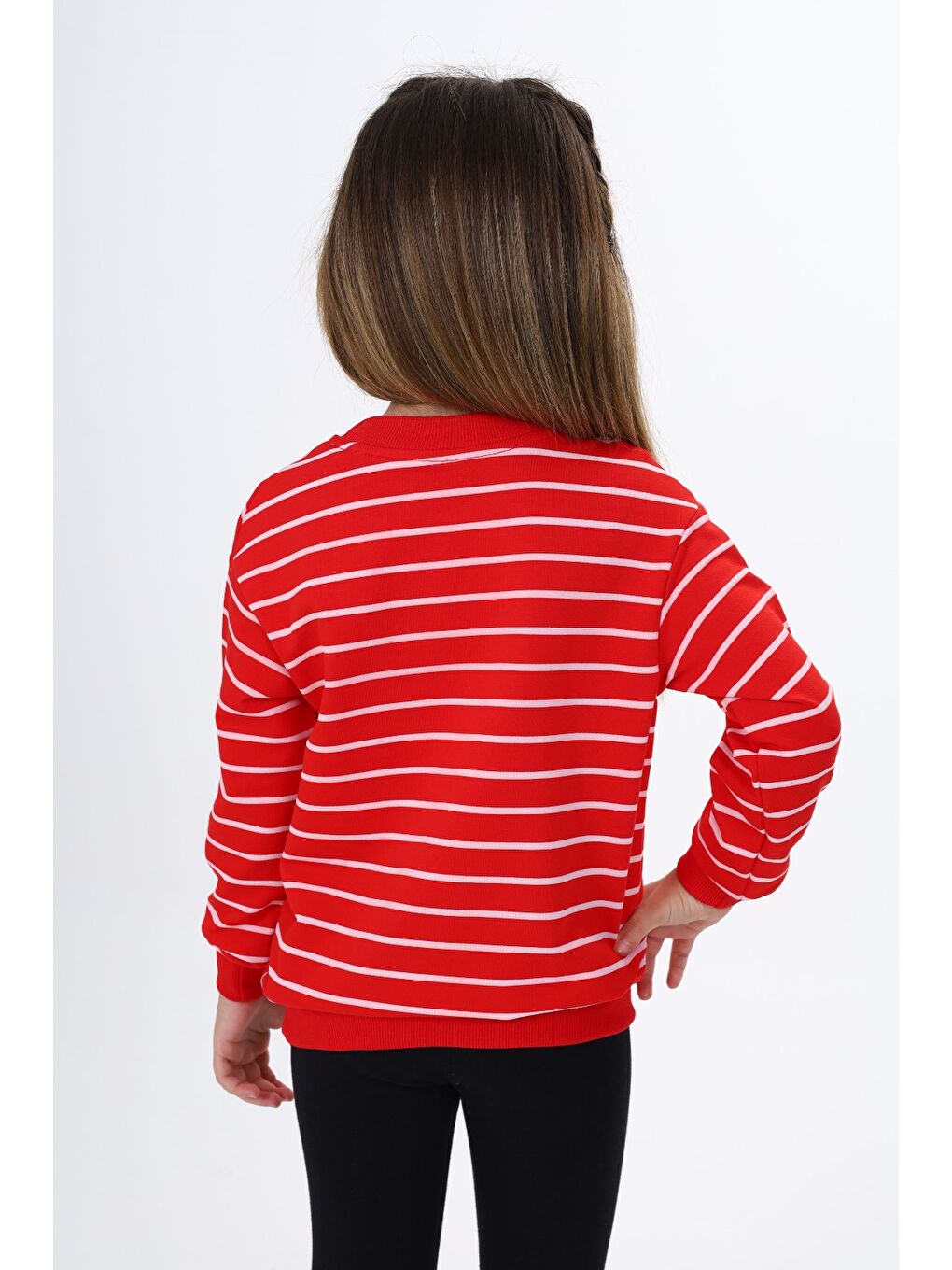 Kırmızı Kız Çocuk Çizgili Sweatshirt-3