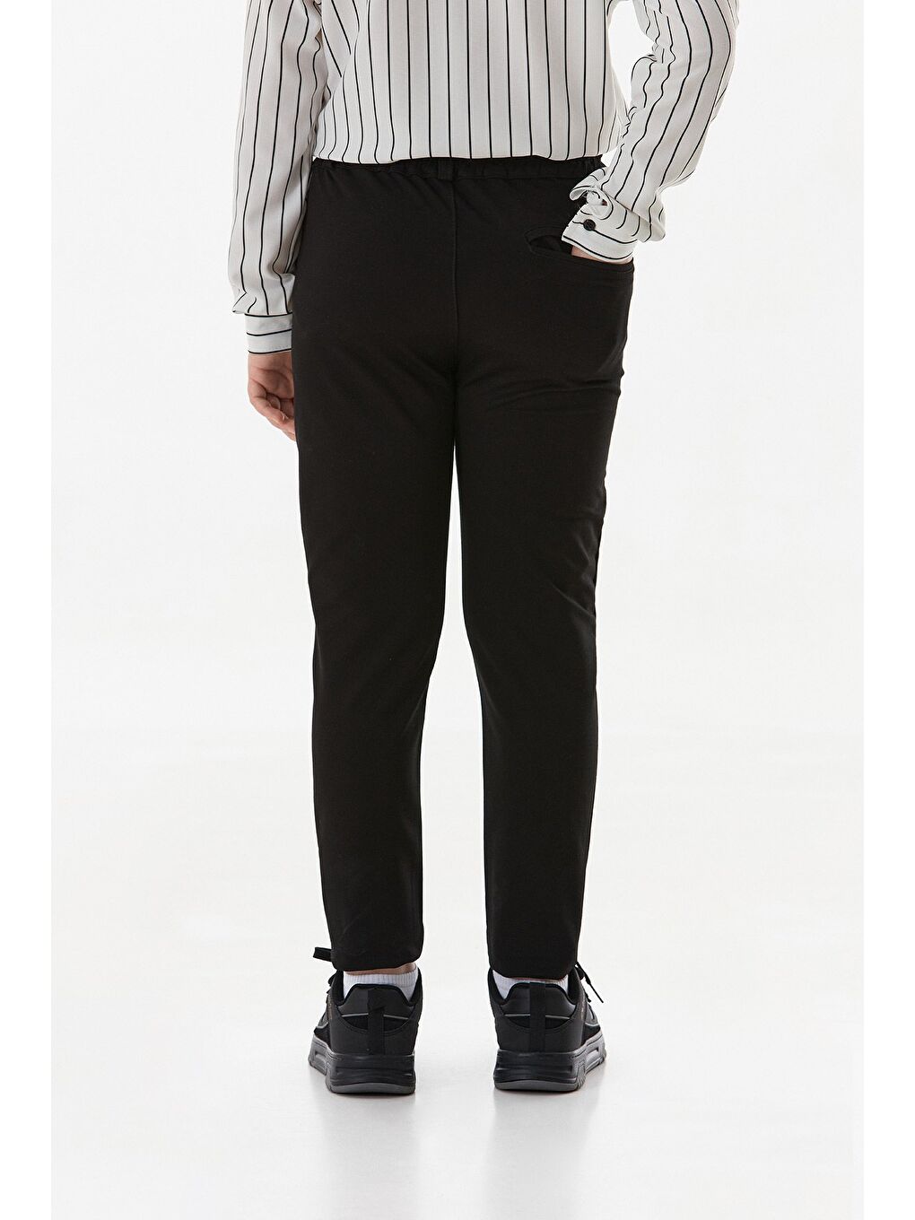 Siyah Beli Lastikli Bağlamalı Duble Paça Erkek Çocuk Pantolon-2