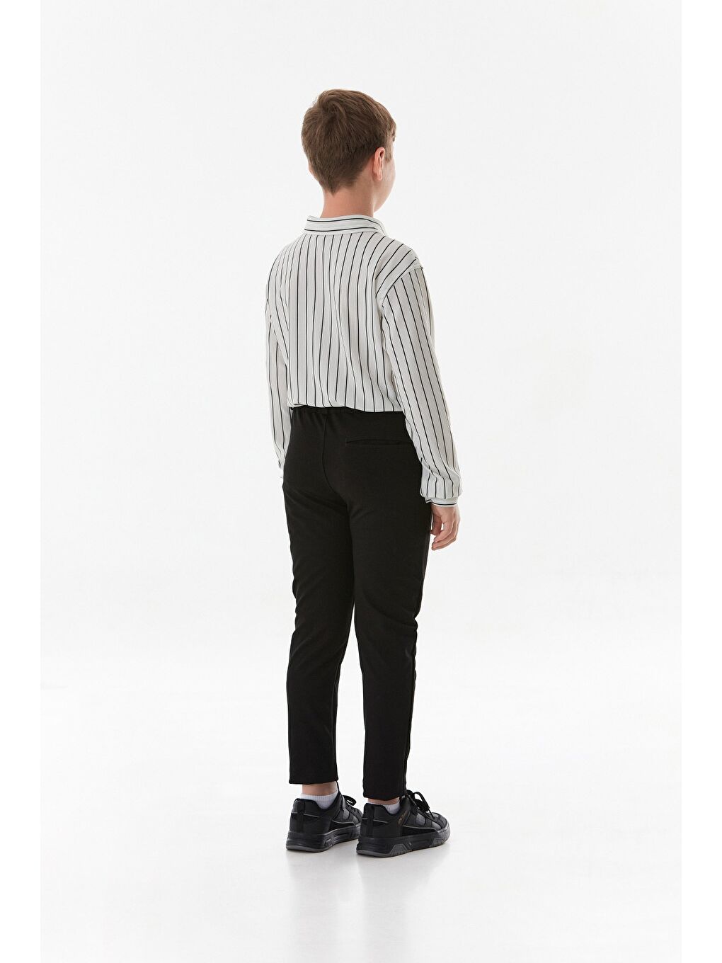 Siyah Beli Lastikli Bağlamalı Duble Paça Erkek Çocuk Pantolon-3