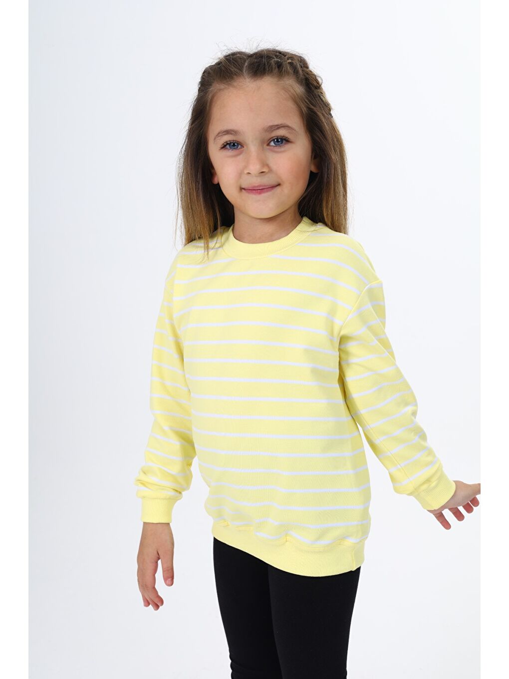 Sarı Kız Çocuk Çizgili Sweatshirt-1