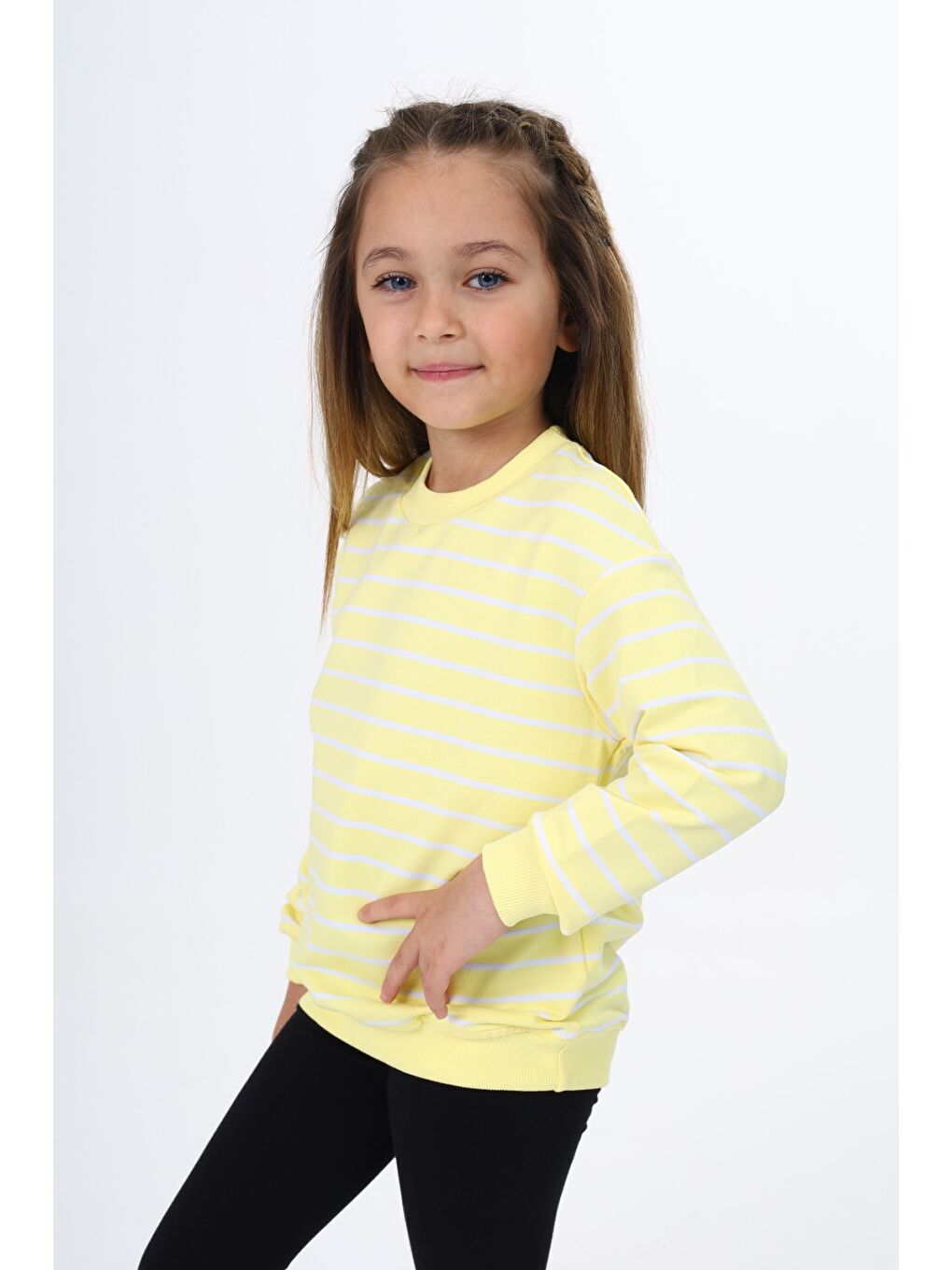 Sarı Kız Çocuk Çizgili Sweatshirt-2