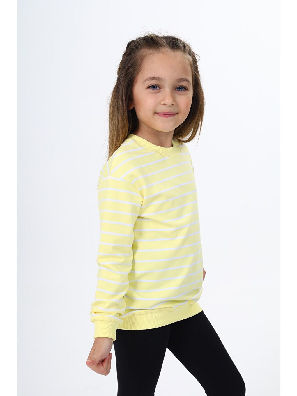 Sarı Kız Çocuk Çizgili Sweatshirt-4