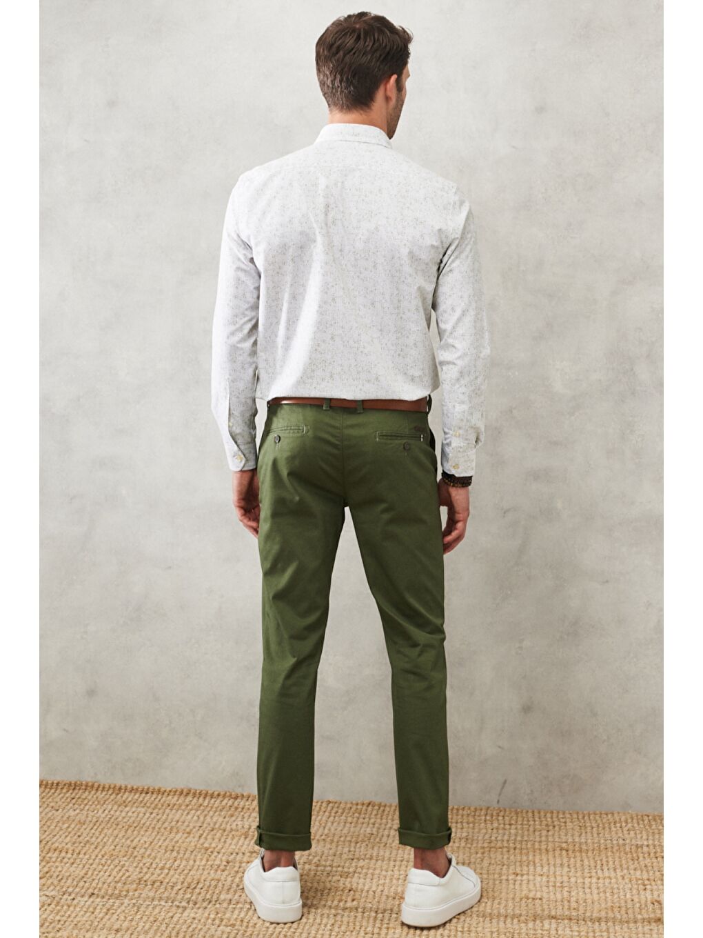 Erkek Haki Slim Fit Dar Kesim Yan Cepli Esnek Armürlü Chino Pantolon-6