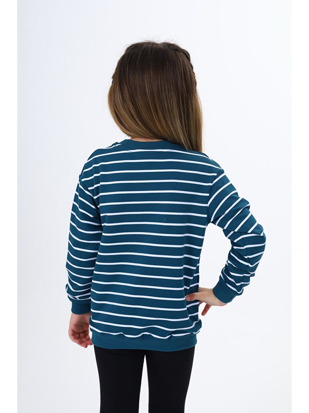 Petrol Kız Çocuk Çizgili Sweatshirt-3