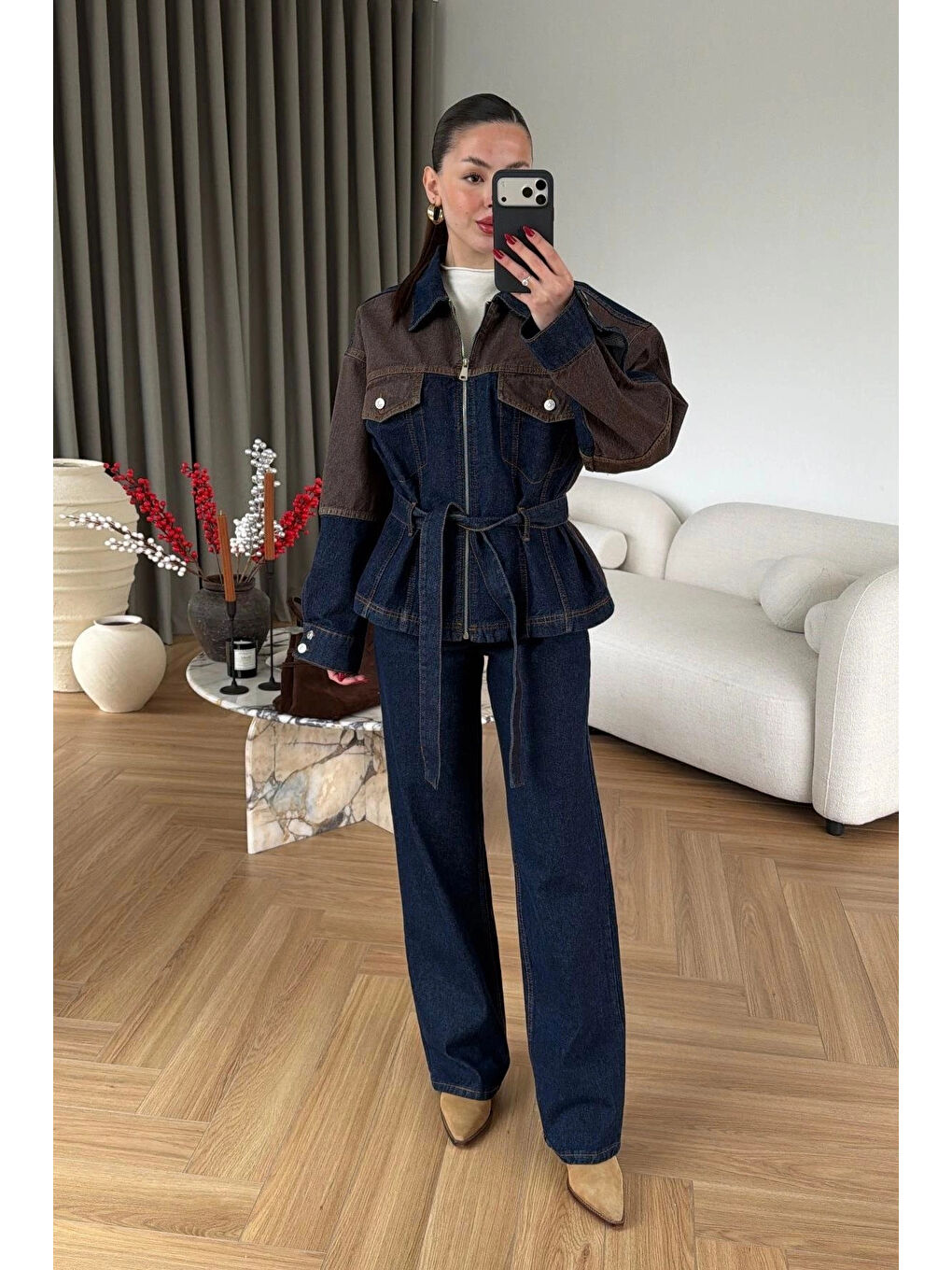 Kadın Kahverengi-Lacivert Jean Takım EKA-0071-240274-3