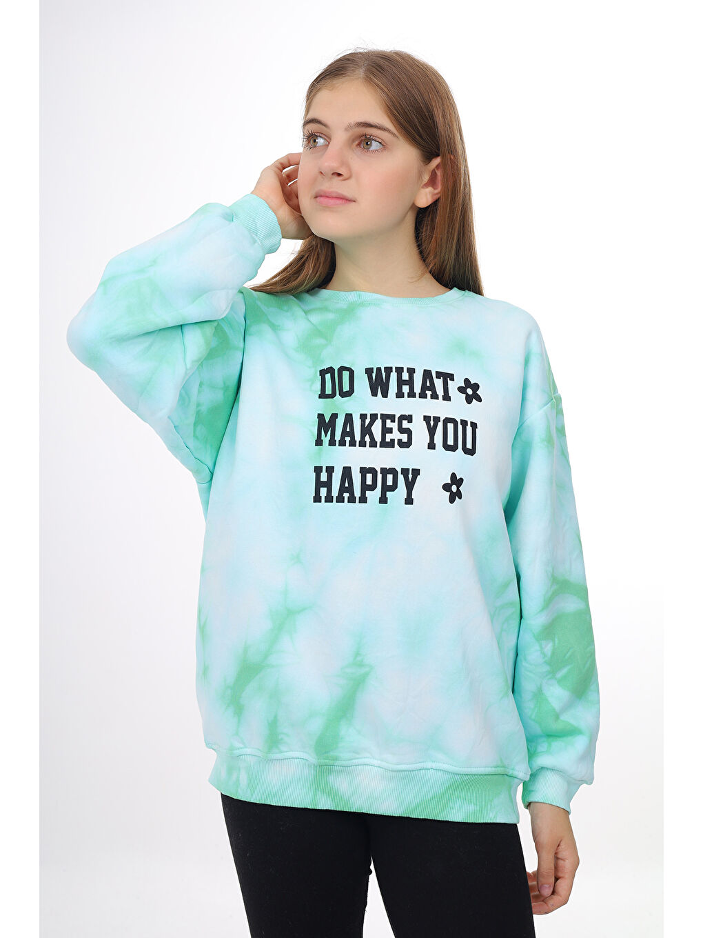 Turkuaz Kız Çocuk Batik Desenli Sweatshirt Px69.3