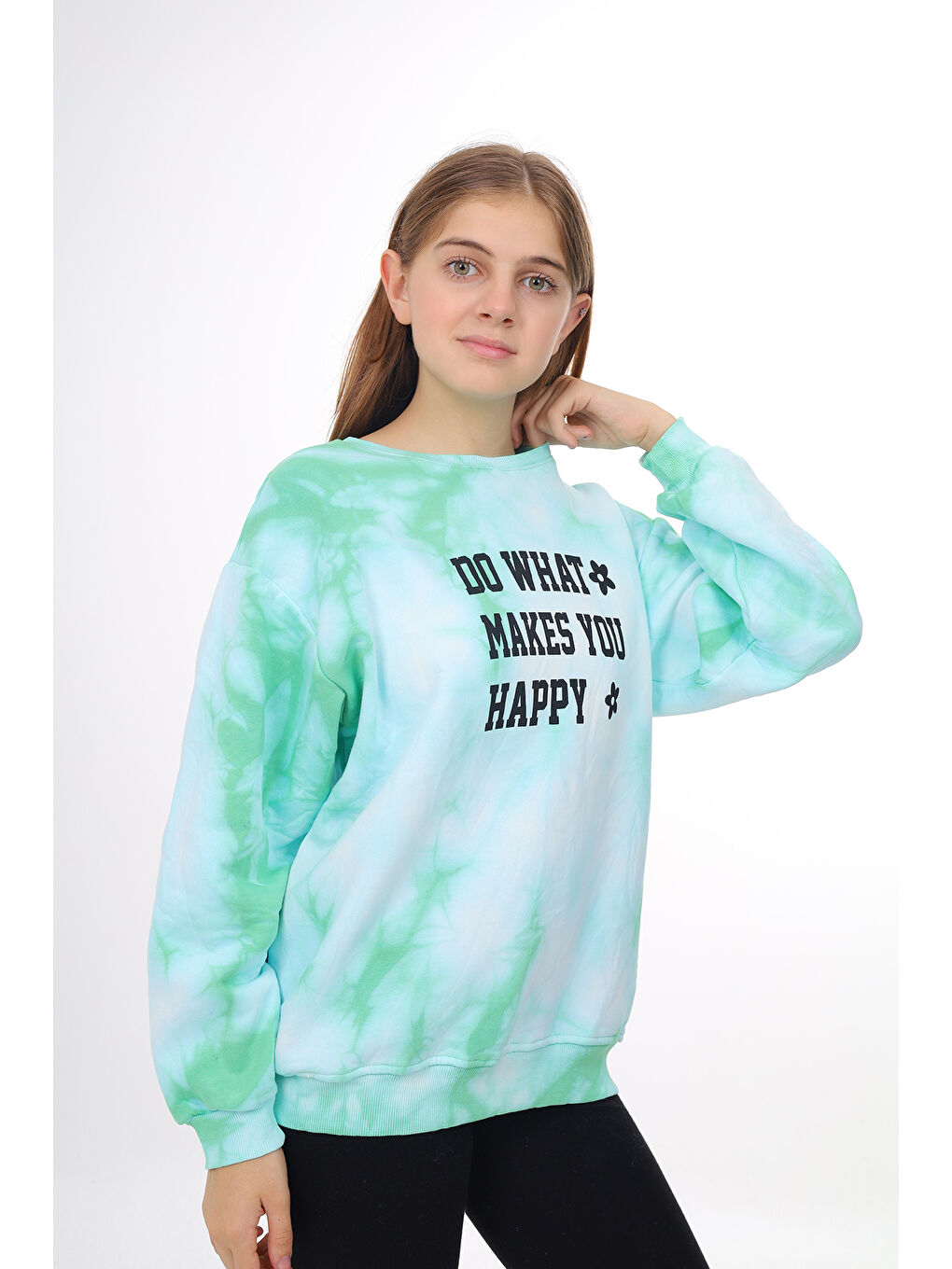 Turkuaz Kız Çocuk Batik Desenli Sweatshirt Px69.3-1