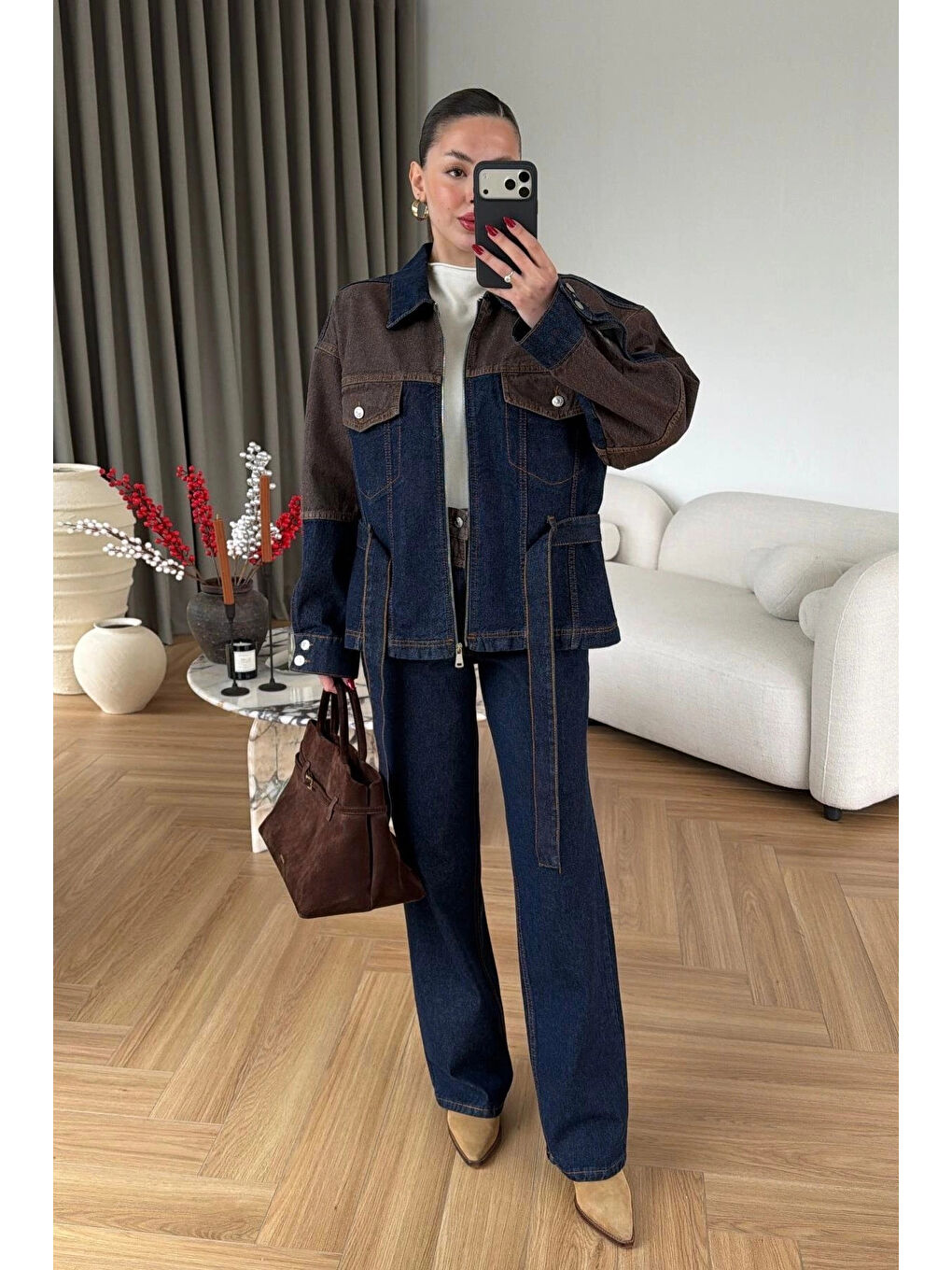 Kadın Kahverengi-Lacivert Jean Takım EKA-0071-240274-4