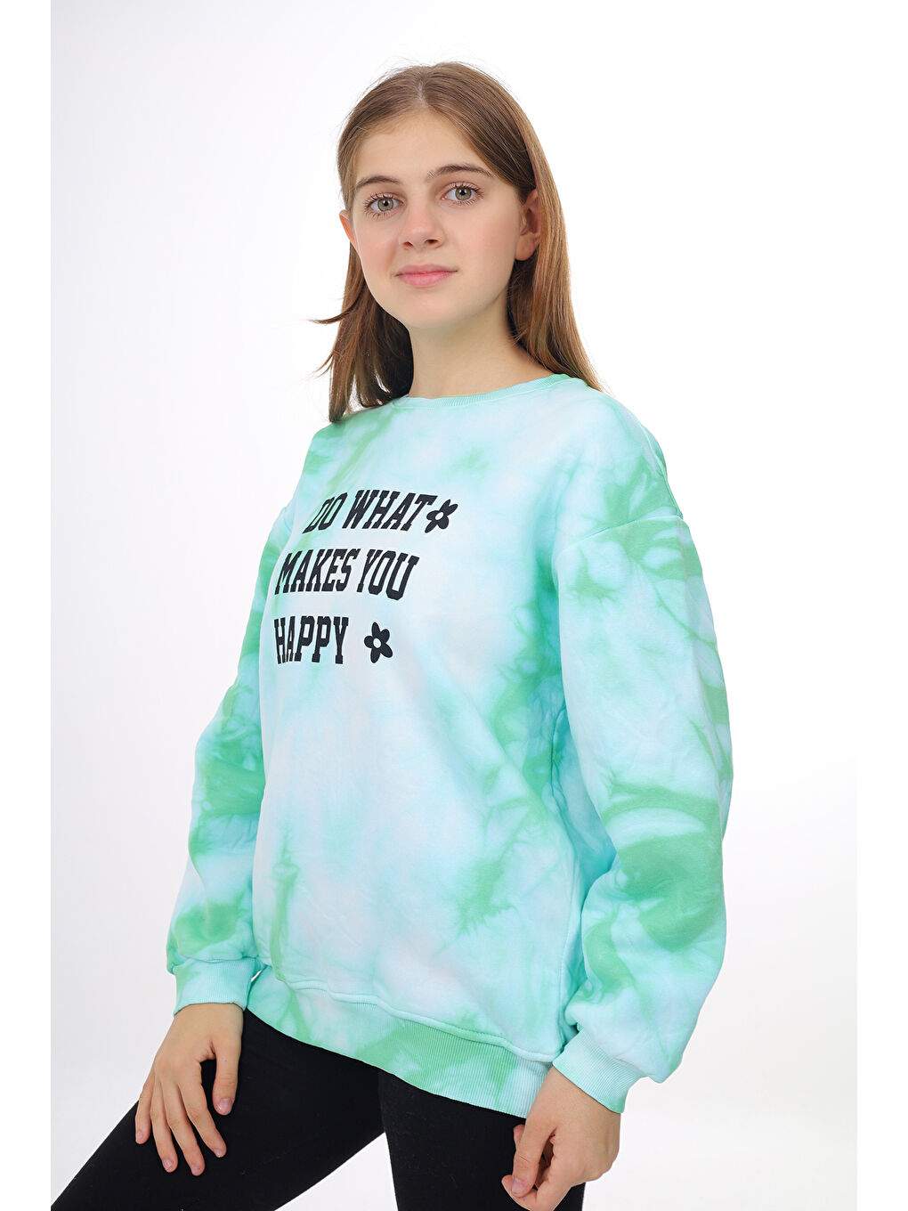 Turkuaz Kız Çocuk Batik Desenli Sweatshirt Px69.3-2