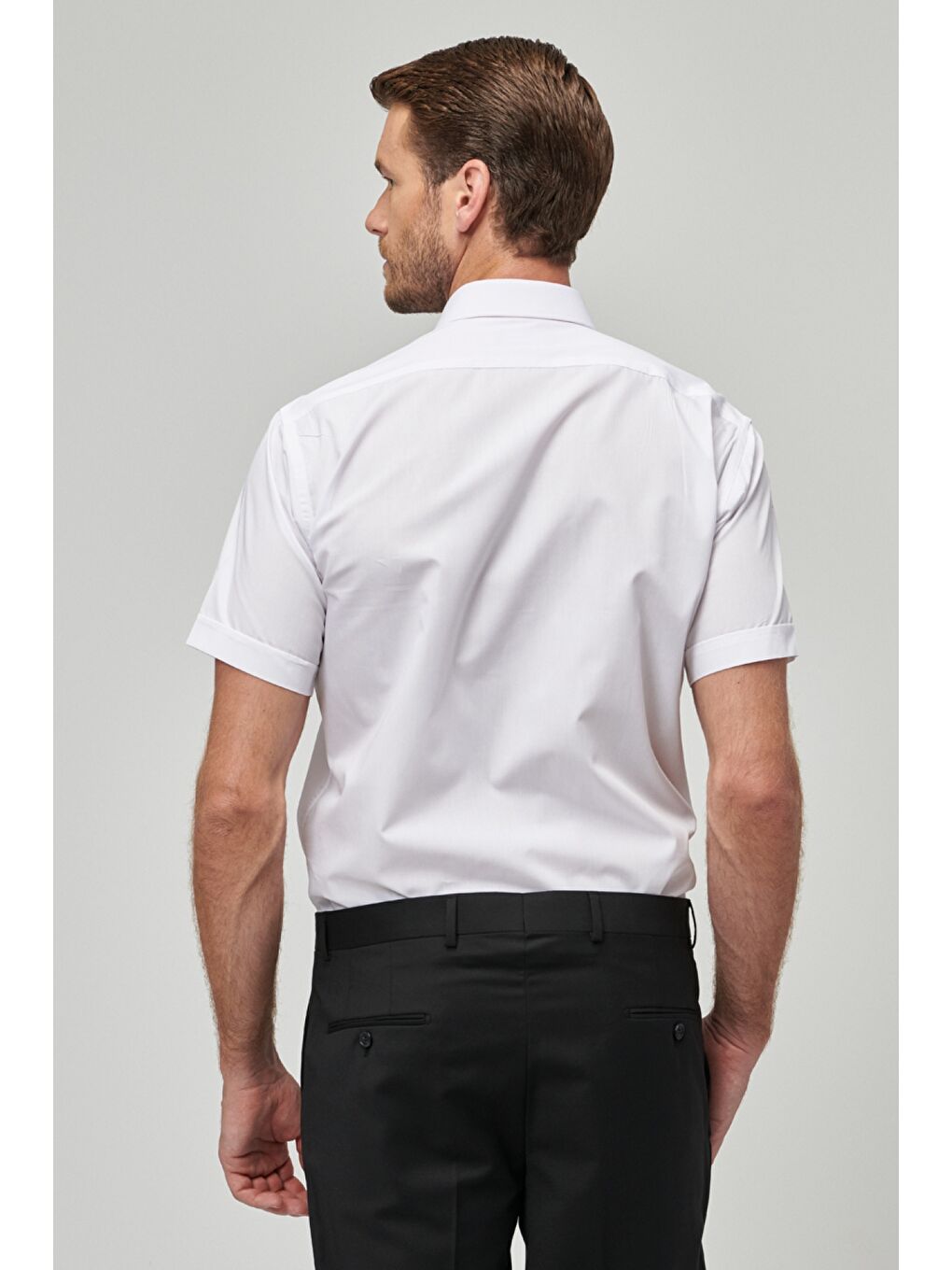 Erkek Beyaz Comfort Fit  Klasik Yaka Pamuklu Kısa Kollu Basic Gömlek-3