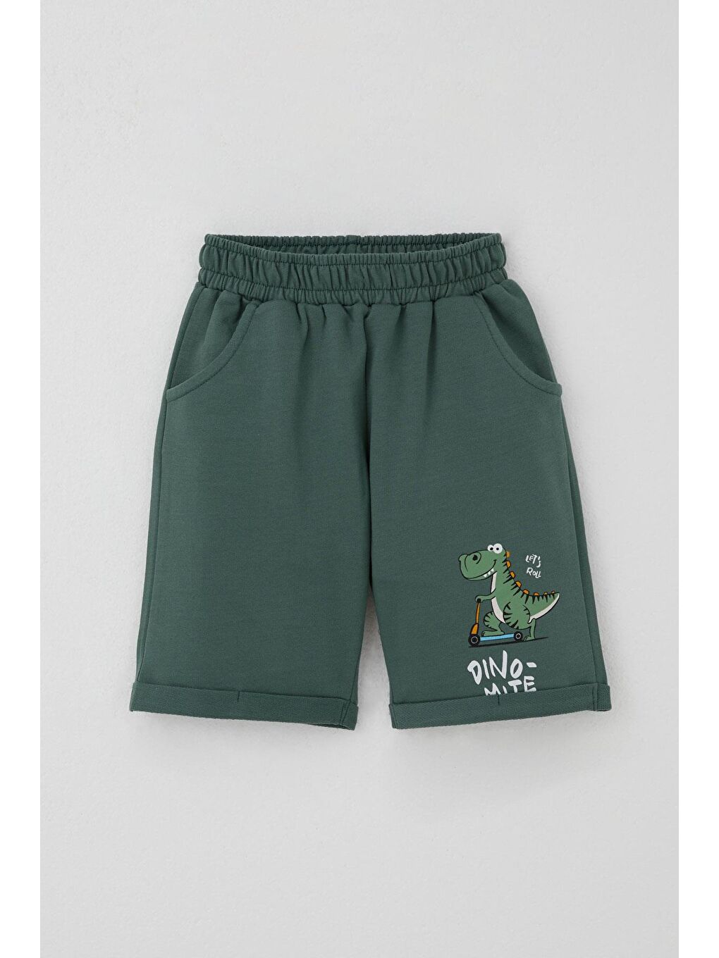 Erkek Çocuk Şortlu Takım Paten Gösterisi Yapan Dinozor Baskılı Sarı (1-3 Yaş)-2