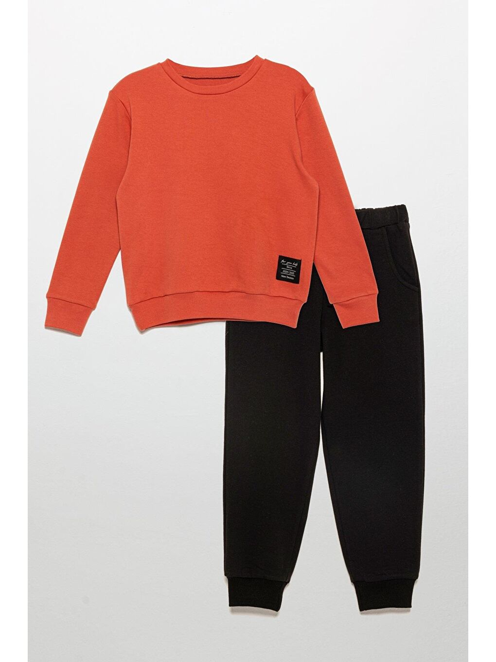 For You Kids Etiket Detaylı Sweatshirt Jogger Turuncu Alt Üst Takım