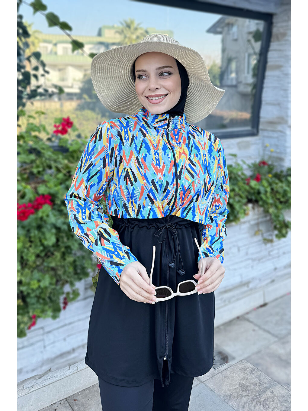 Fermuarlı Dokuma Tam Kapalı Tesettür Mayo T244-520 Siyah