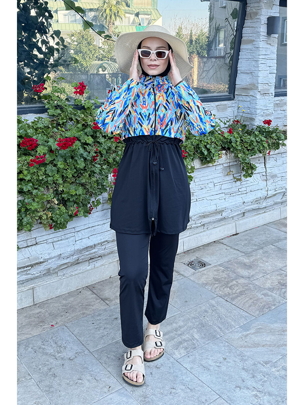 Fermuarlı Dokuma Tam Kapalı Tesettür Mayo T244-520 Siyah-1