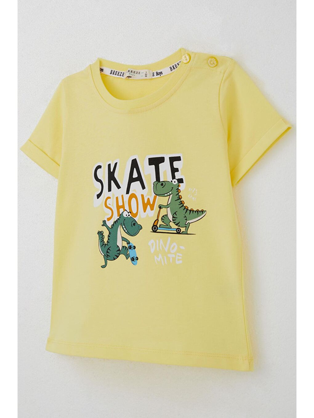 Erkek Çocuk Şortlu Takım Paten Gösterisi Yapan Dinozor Baskılı Sarı (1-3 Yaş)-5