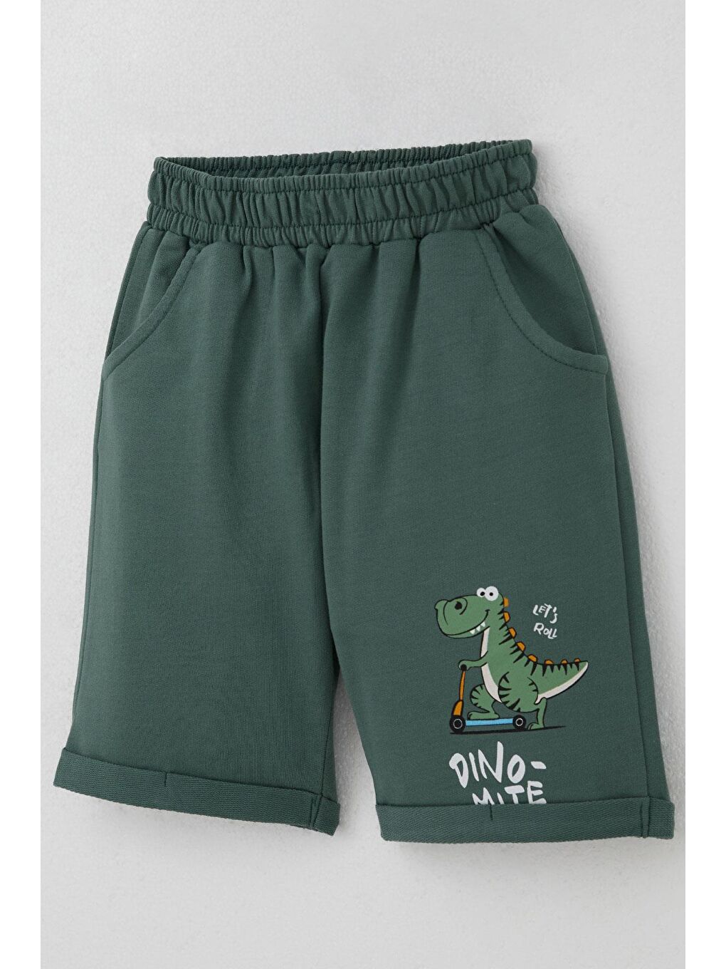 Erkek Çocuk Şortlu Takım Paten Gösterisi Yapan Dinozor Baskılı Sarı (1-3 Yaş)-6