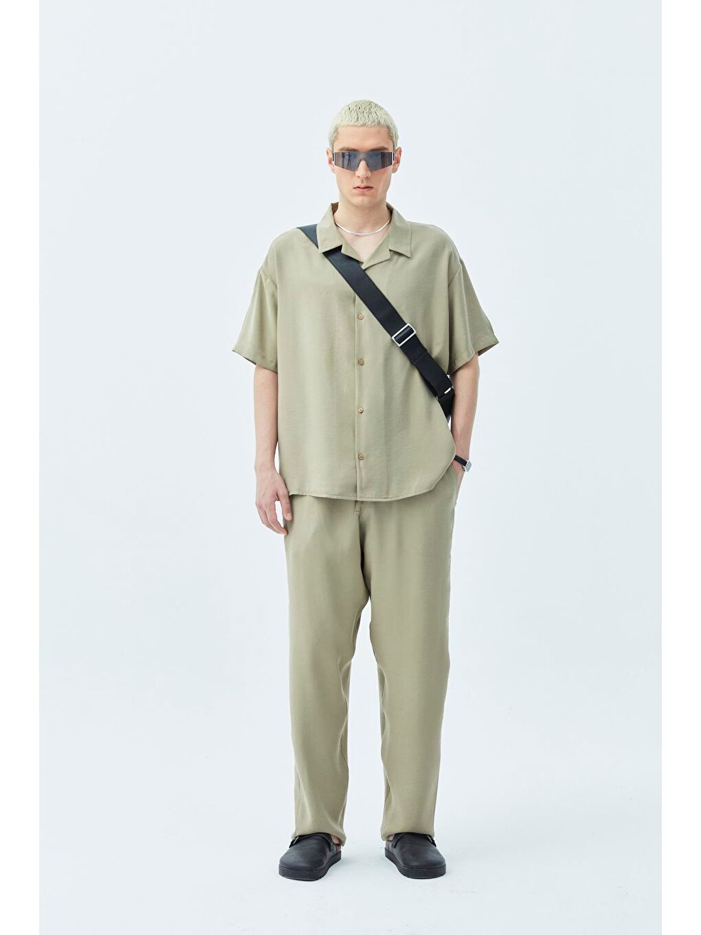 Basıc Oversize Keten Takım Haki