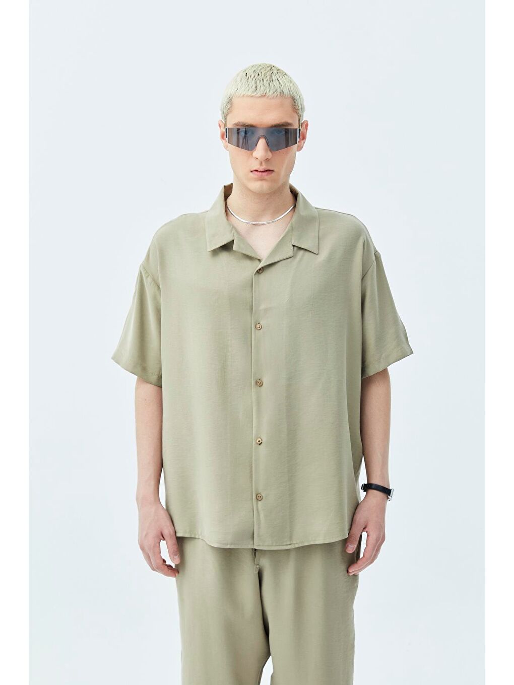 Basıc Oversize Keten Takım Haki-1