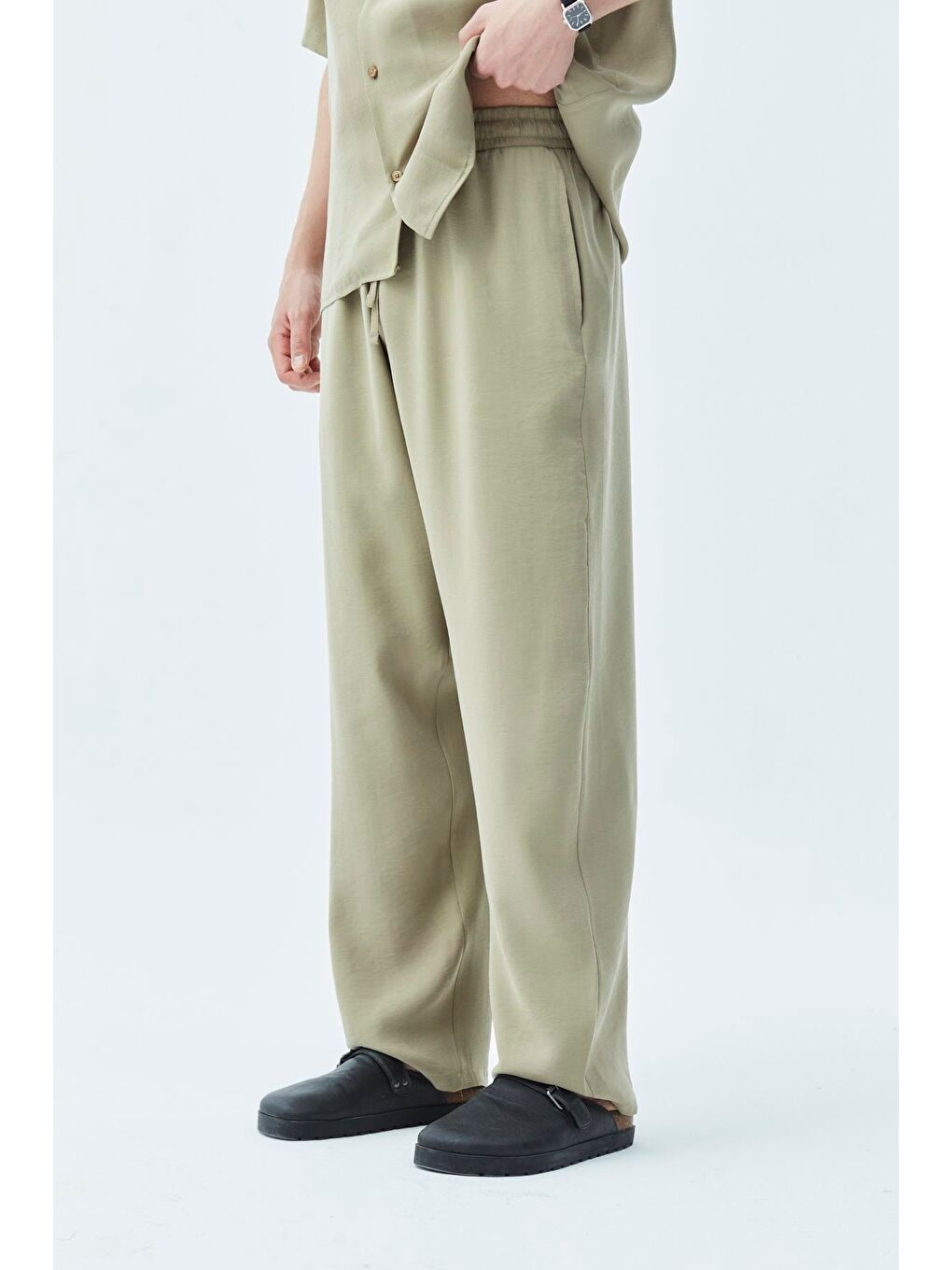 Basıc Oversize Keten Takım Haki-5