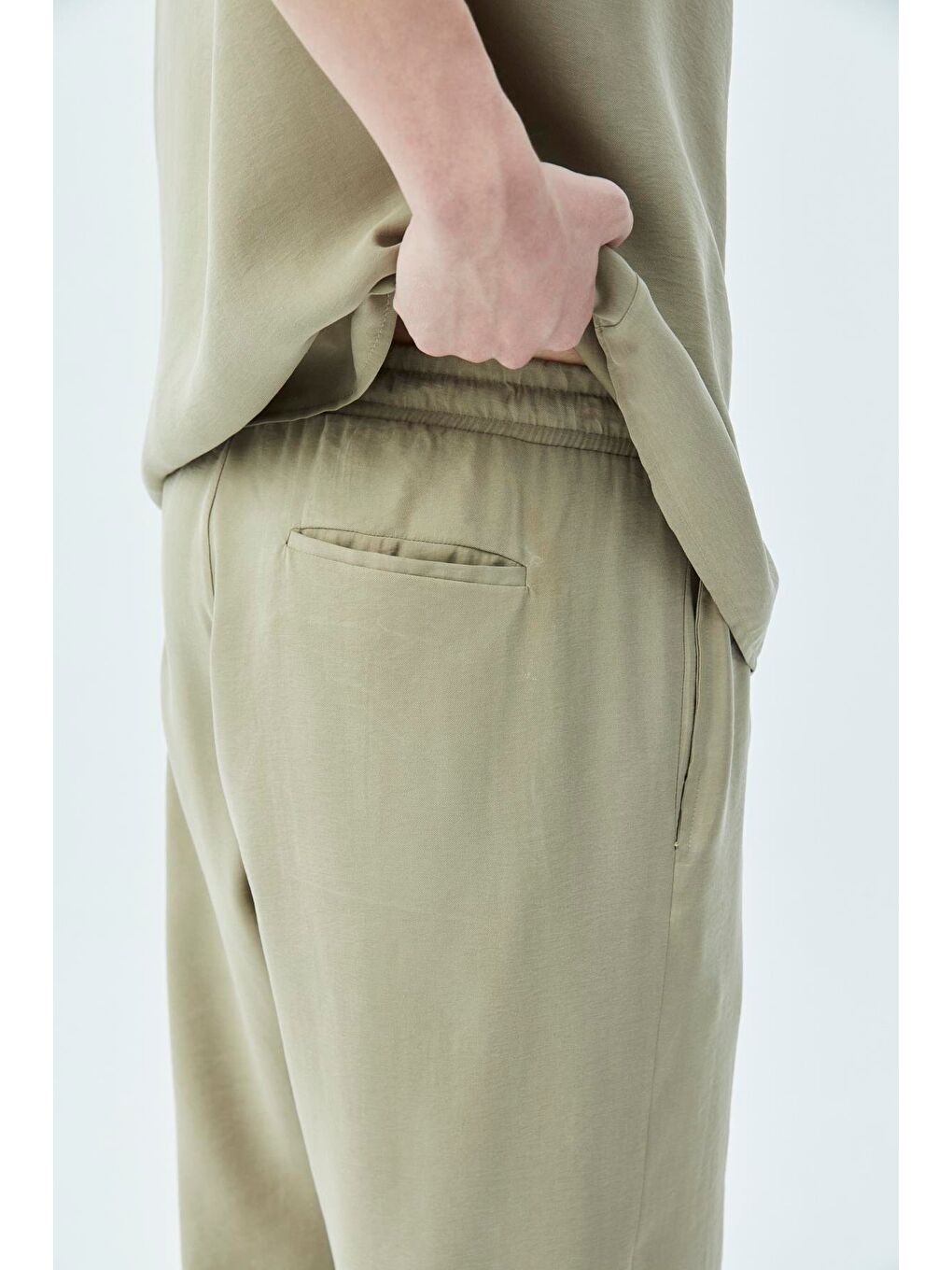 Basıc Oversize Keten Takım Haki-7