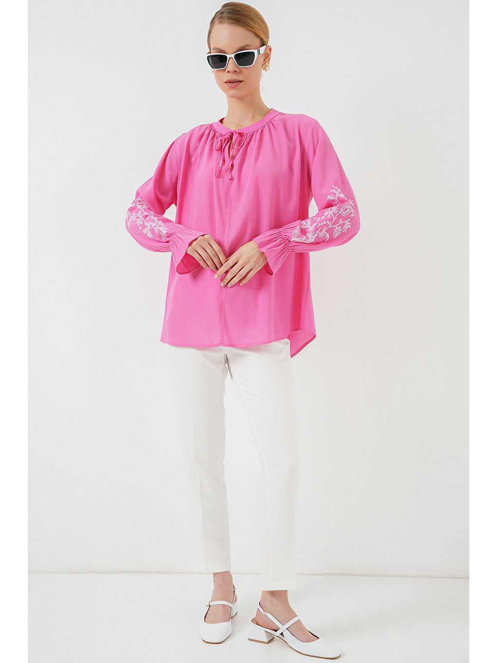 Kadın Nakışlı Örme Bluz 941 - Pembe-1