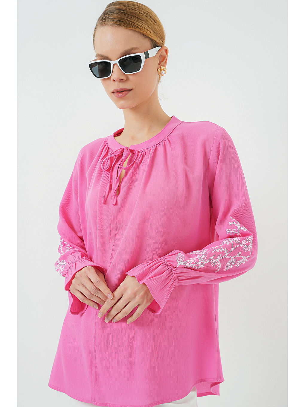 Kadın Nakışlı Örme Bluz 941 - Pembe-2