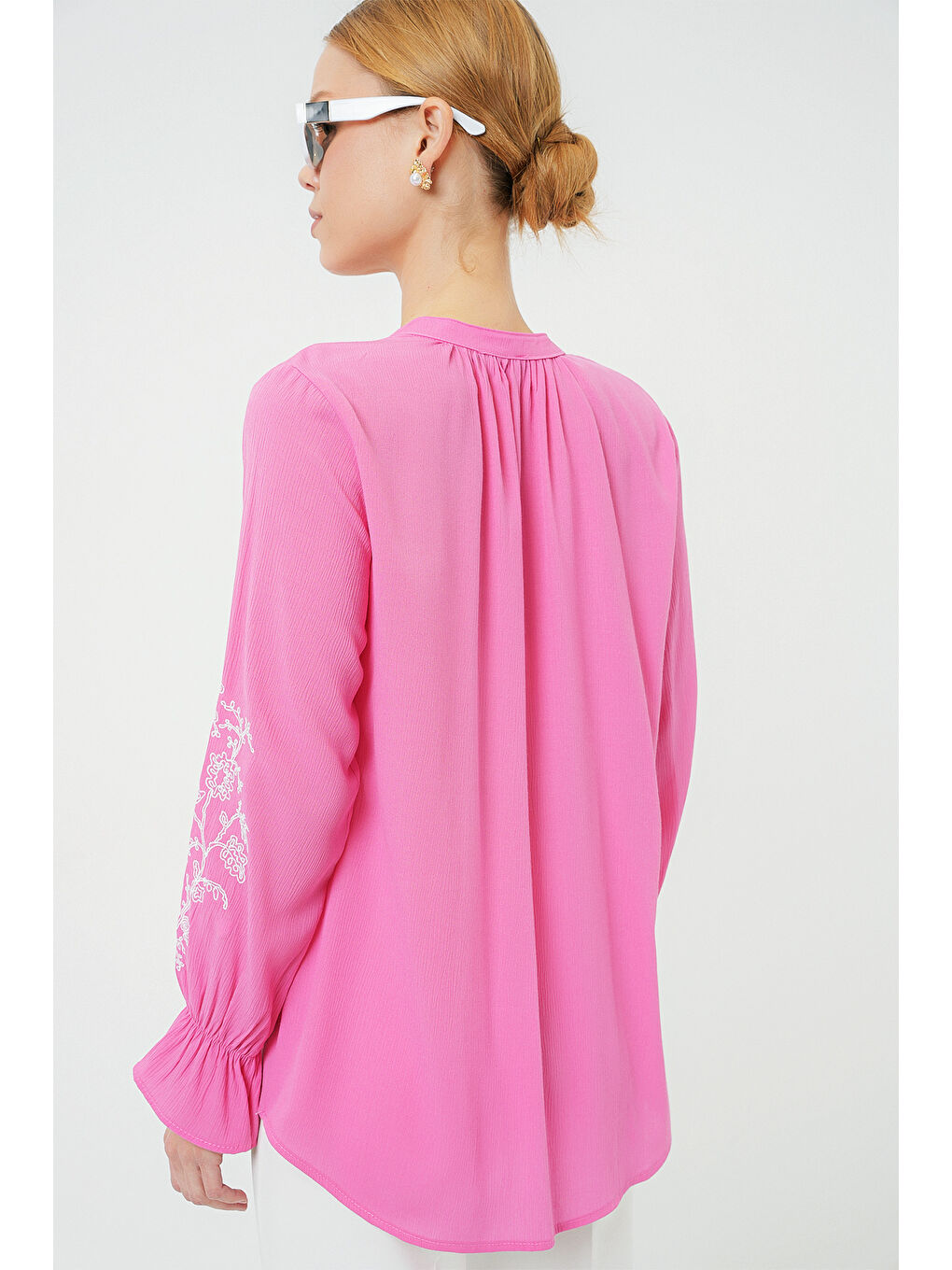 Kadın Nakışlı Örme Bluz 941 - Pembe-4