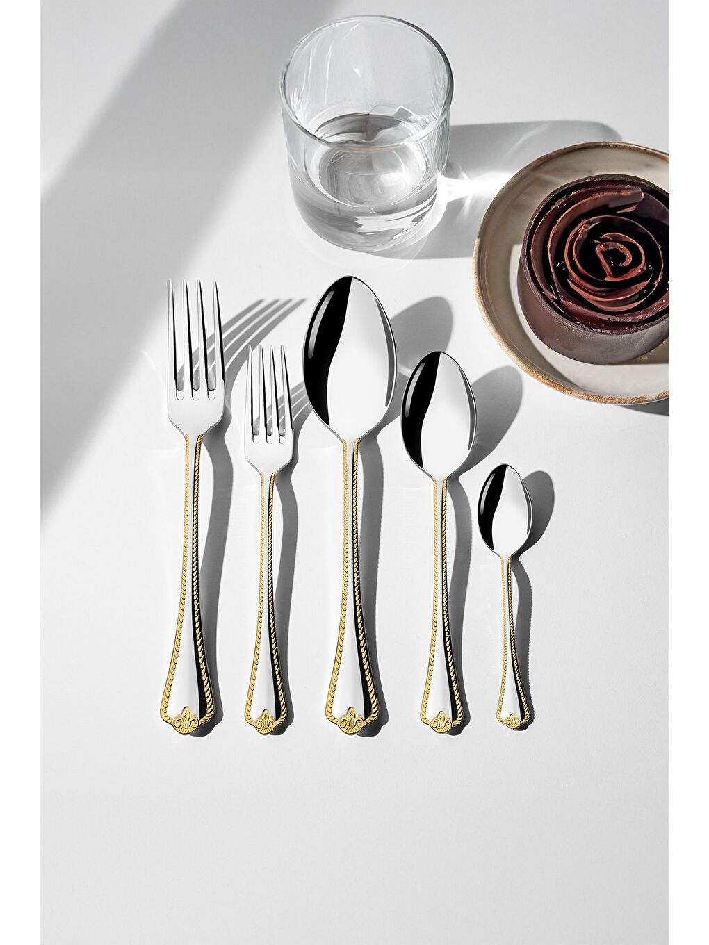 Gri Fulya Altın Sade 36 Parça 6 Kişilik Bıçaklı Çatal Kaşık Seti