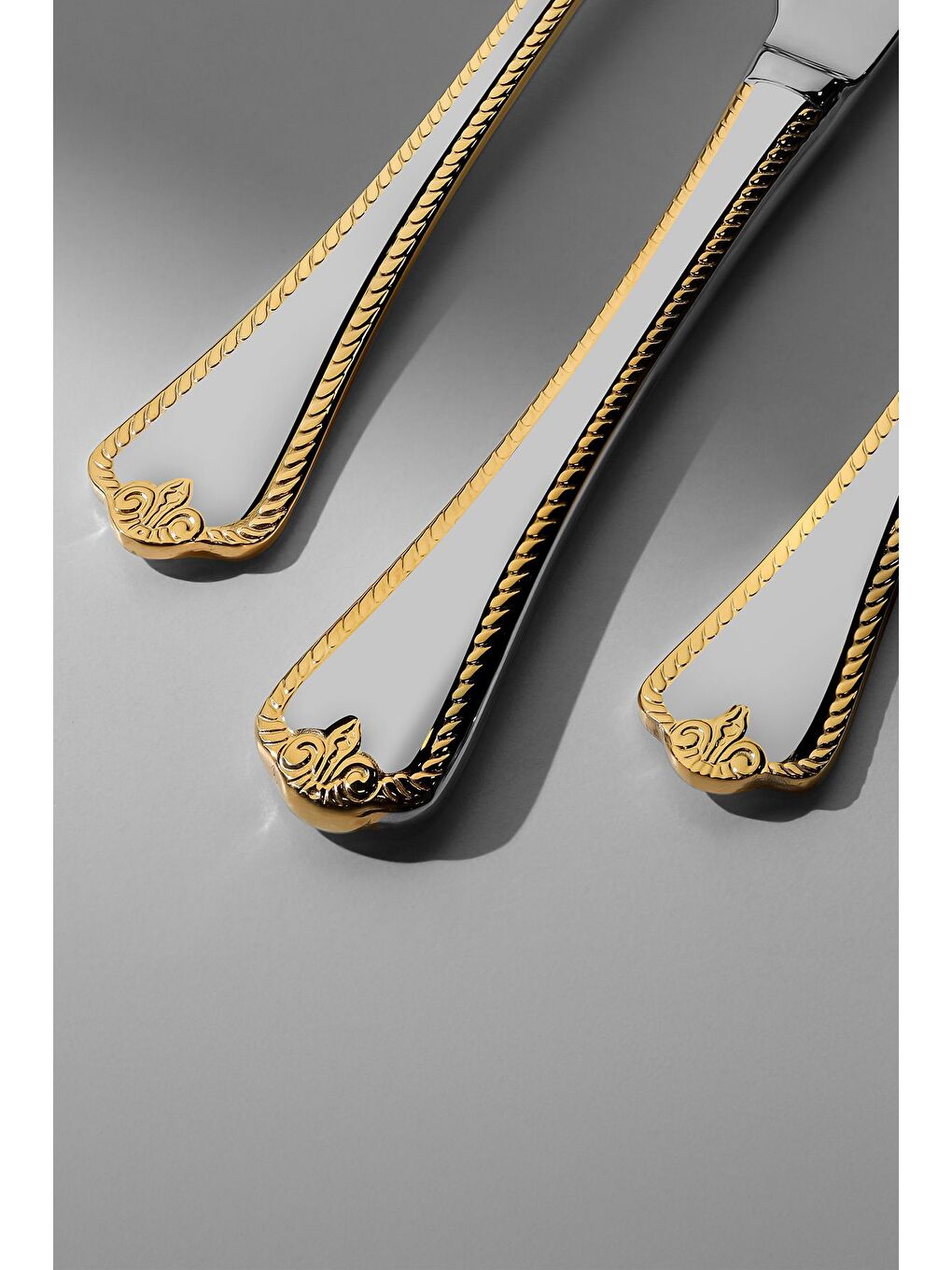 Gri Fulya Altın Sade 36 Parça 6 Kişilik Bıçaklı Çatal Kaşık Seti-2