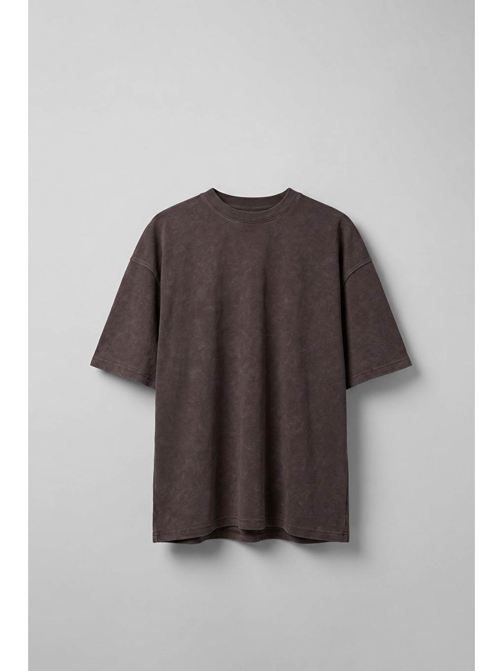 Erkek Oversize Yıkamalı Pamuklu Basic T-Shirt Kahverengi