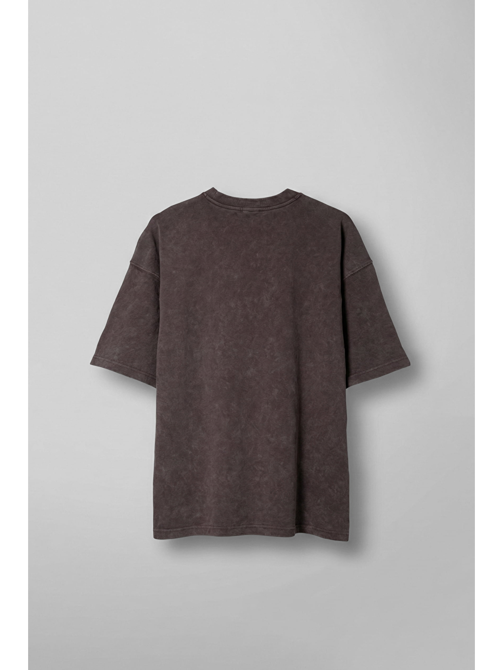 Erkek Oversize Yıkamalı Pamuklu Basic T-Shirt Kahverengi-1