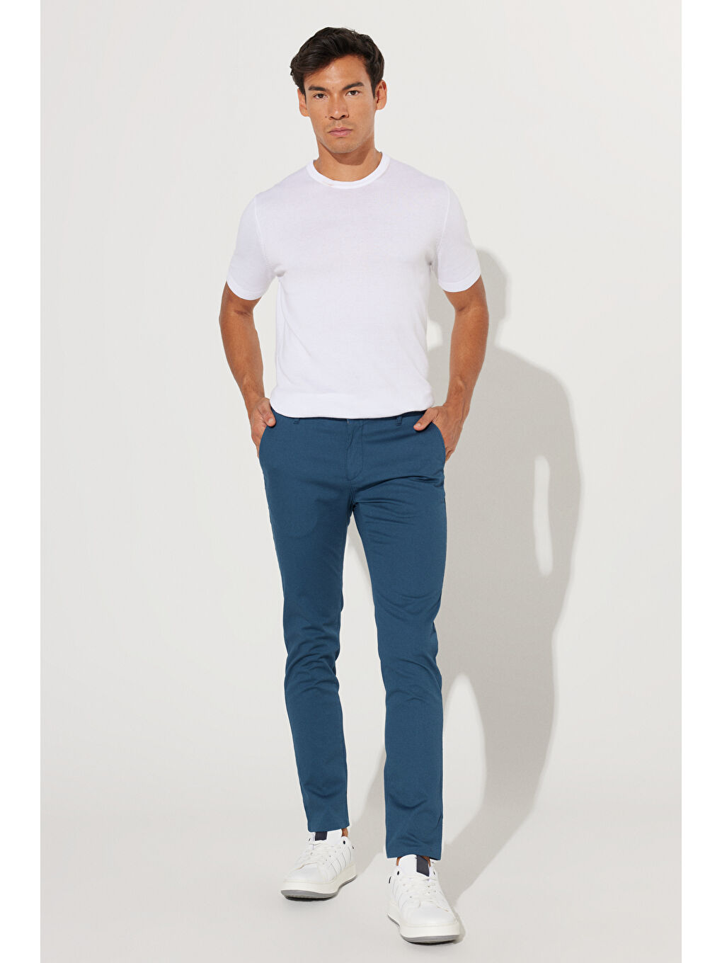 Erkek İndigo Slim Fit Dar Kesim Pamuklu Esnek Rahat Armürlü Pantolon-1