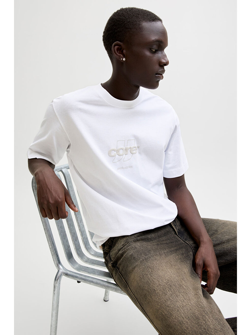 Beyaz Core Logolu Pamuklu Regular Fit Bisiklet Yaka T Shirt 12289868-2