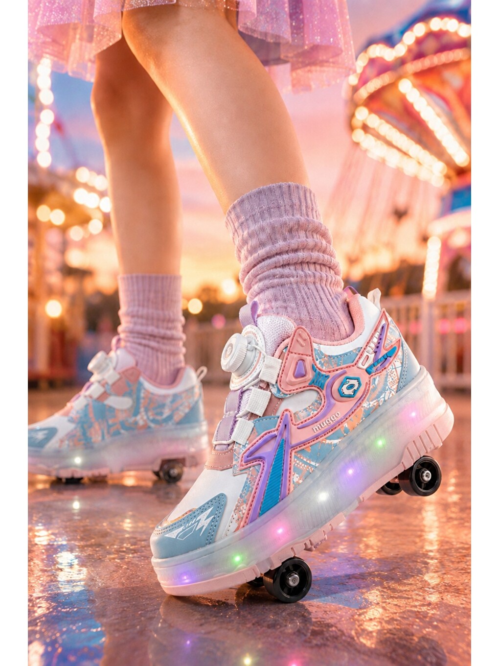 Pembe PATO Çocuk Işıklı Patenli Tekerlekli Sneaker Spor Ayakkabı-2